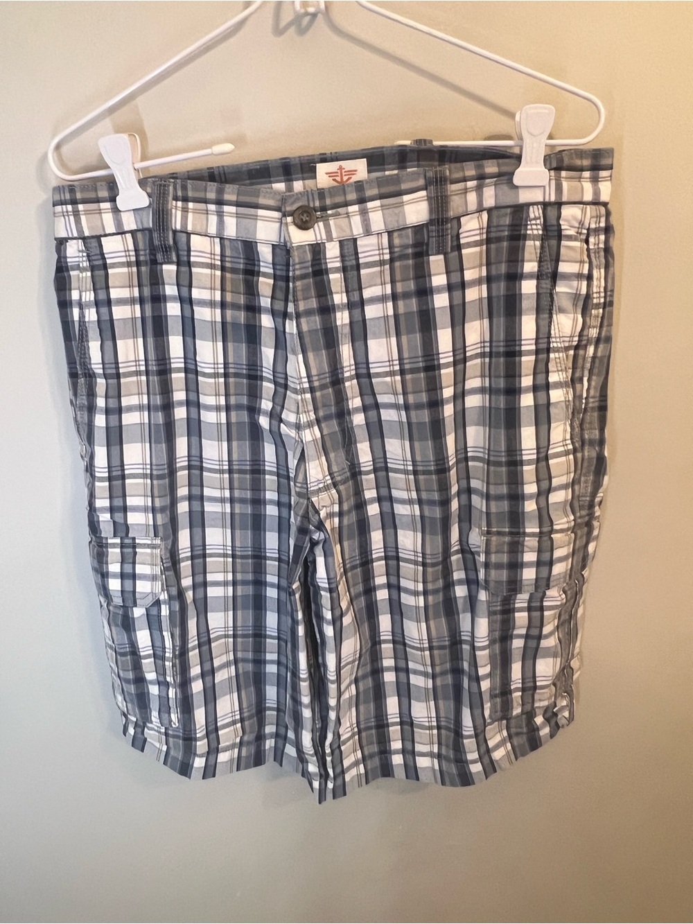 Dockers Men's Plaid Cargo Shorts - Blue & White & Tan Size 32